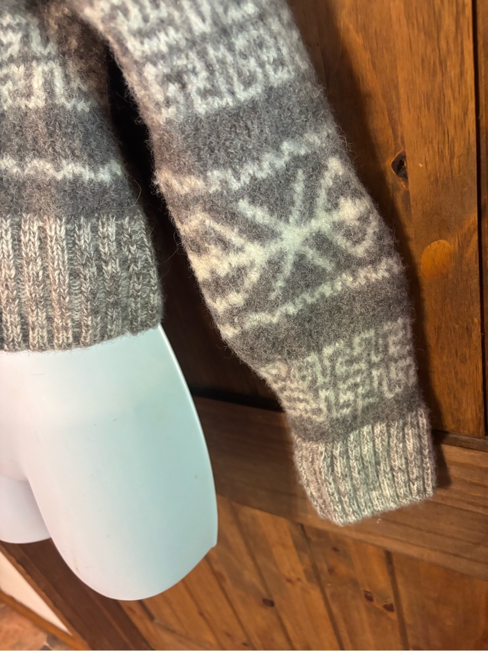 GANNI Grey Organic Wool Logo Knit Cropped Fair Isle Sweater S - Picture 4 of 16